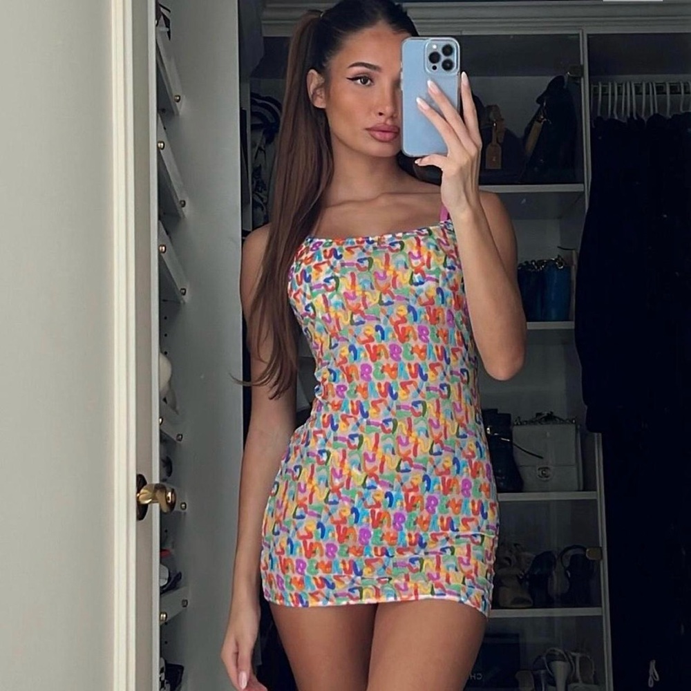 SAVAGE X FENTY Rainbow printed logo stretch Tagged by Savage Lace Slip